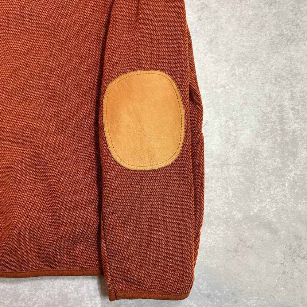 Orvis Womens Burnt Orange Textured Knit Button Cardigan Leather Elbow Patches M - Picture 5 of 11